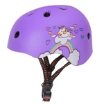 Casco da bicicletta ultraleggero con disegno di cartone animato viola su sfondo bianco