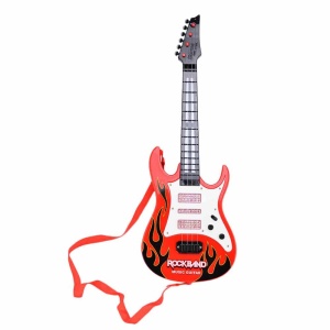 Chitarra elettrica a 4 corde per bambini in rosso e bianco su sfondo bianco