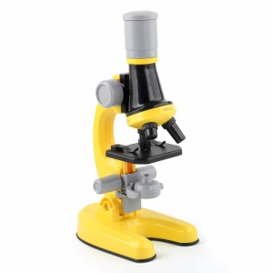 Microscopio biologico 100X 400X 1200X per bambini gialli, neri e grigi su sfondo bianco
