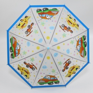 Ombrello per bambini con stampa cartoon bianca con corpetti blu e sfondo bianco