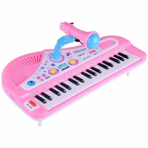 Pianoforte elettronico rosa e blu con microfono per bambini