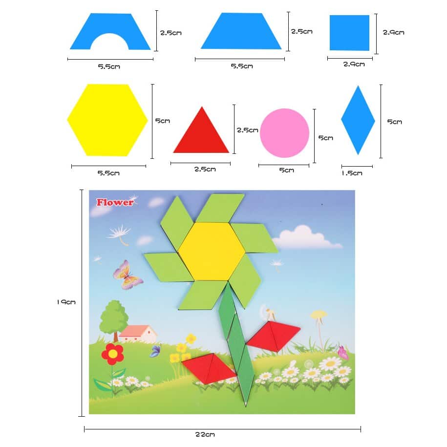 HOTUT Montessori Puzzle in Legno di 155 Forma Geometrica, Tangram Divertente Giocattolo Educativo, Tangram Montessori Giocattoli con 24 Pezzi di Carte di Design per Bambini Per Bambini 3 4 5 6 Anni