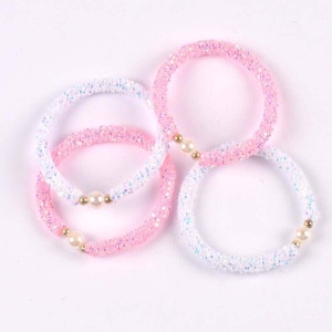 Set di 2 braccialetti di paillettes bianche e rosa per bambini