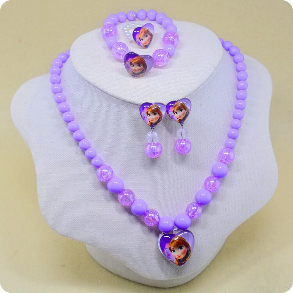 Set di gioielli in perle da 5 pezzi con motivo Regina delle Nevi in viola