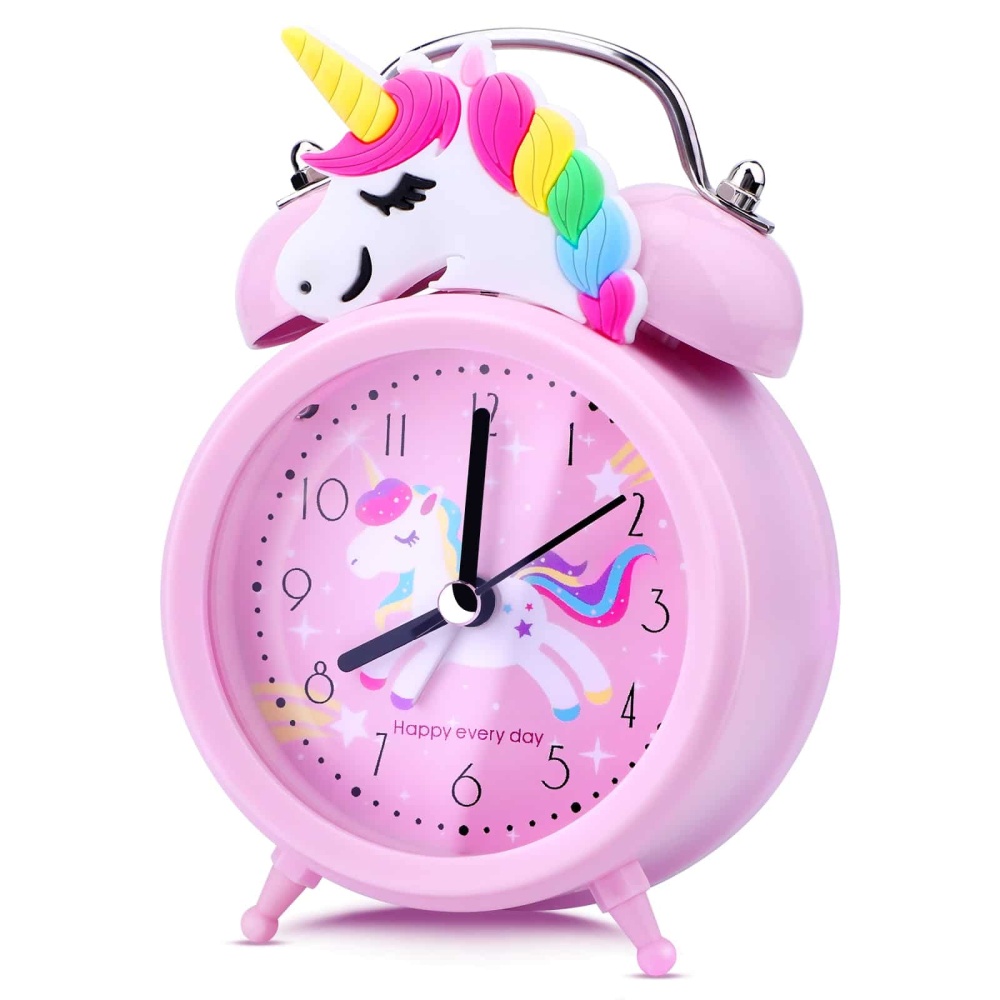 Sveglia unicorno rosa per ragazze con sfondo bianco