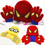 Berretto e guanti da cartone animato per bambini, Spiderman rosso e blu e Minion giallo e nero