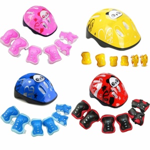 Casco con equipaggiamento protettivo per bambini in rosa, giallo, blu e rosso