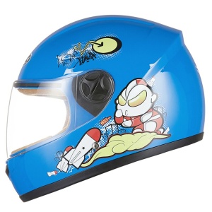 Casco da moto integrale blu in stile cartoon per bambini con visiera trasparente