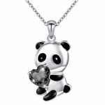 Collana per bambini con ciondolo panda nero e argento con cuore di diamante nero e catena d'argento