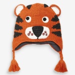 Passamontagna arancione a maglia con stampa tigre per bambini con naso nero e bocca bianca