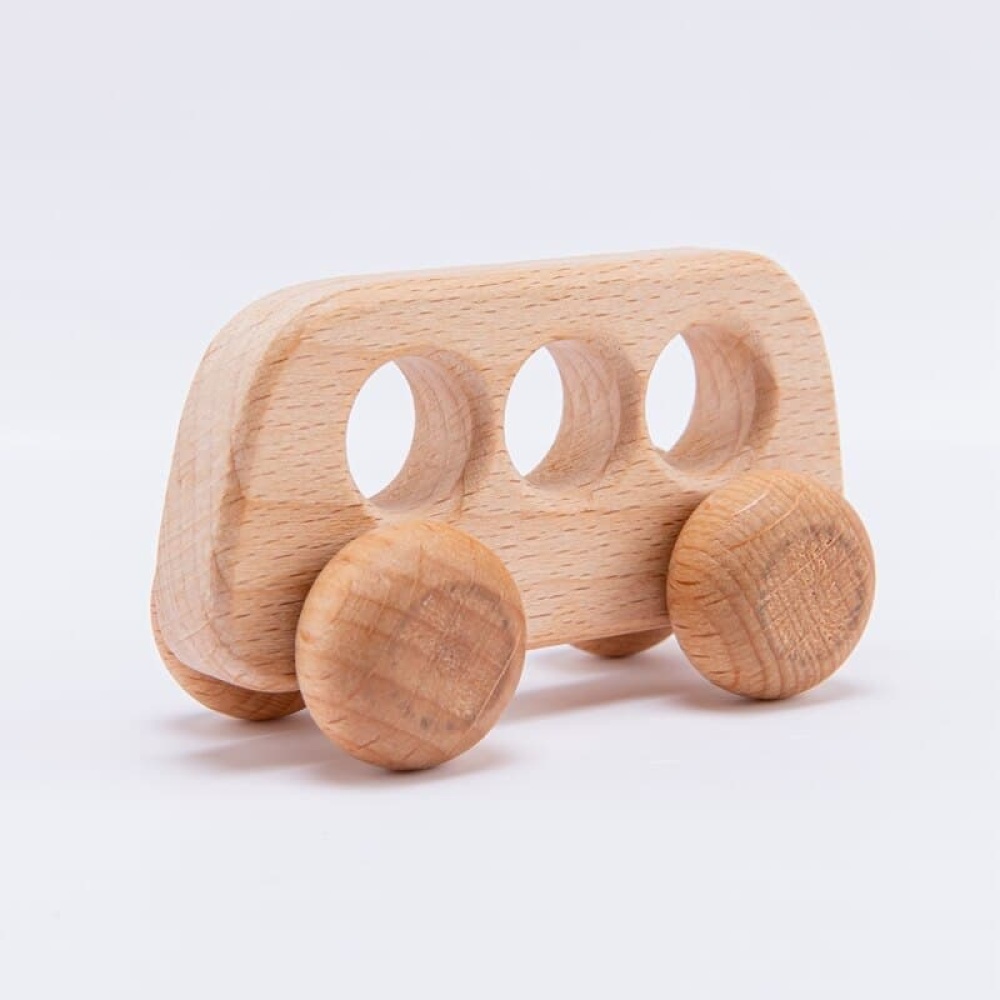 Veicoli giocattolo in legno con foro interno e ruote in legno