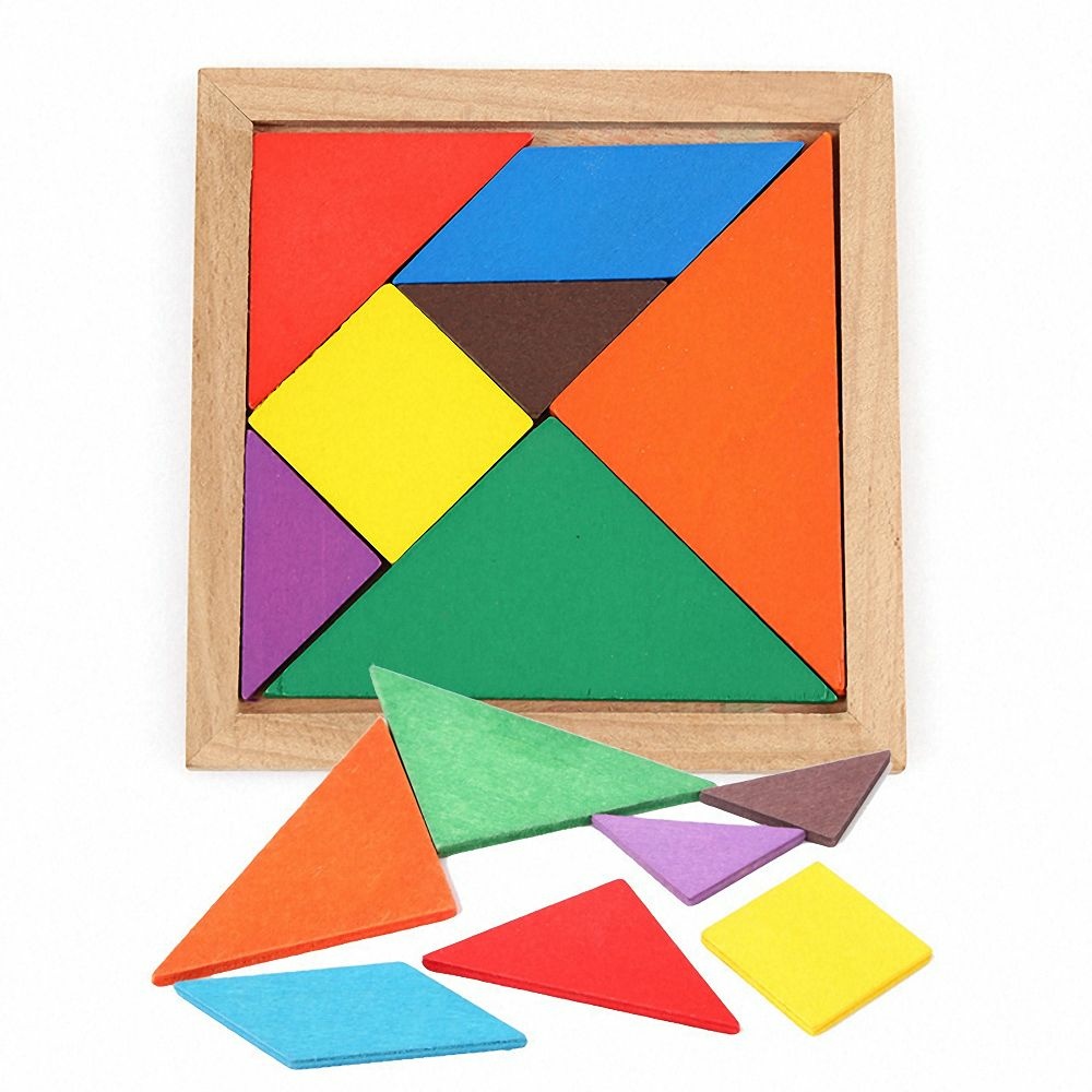 Puzzle Tangram in legno colorato con scatola in legno