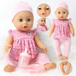Bambola che beve e fa pipì con vestiti rosa e biberon