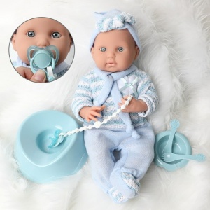 Bambola neonata con outfit completo in blu