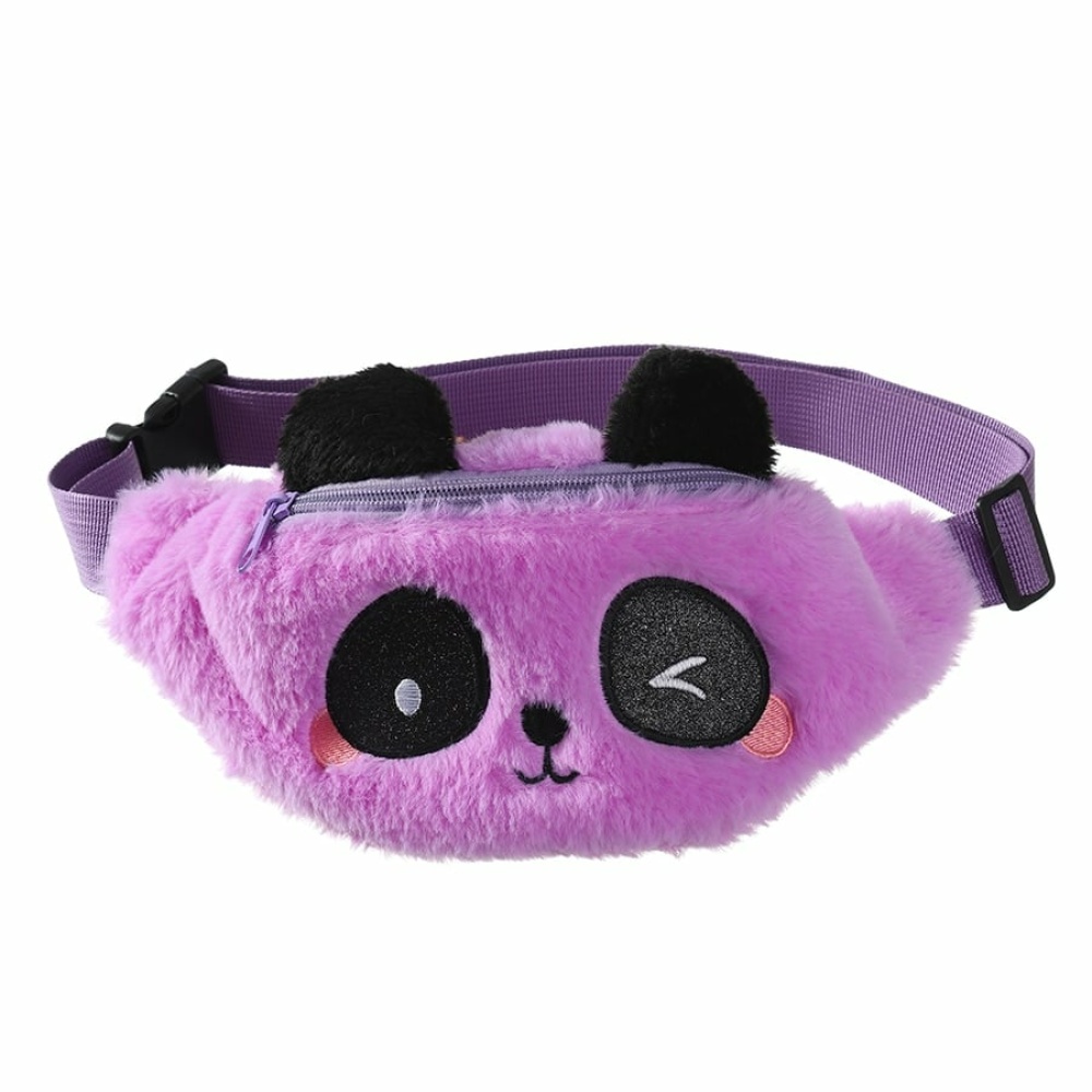 Borsa a forma di banana con peluche di panda per le ragazze - Viola Marsupio da bambina in peluche panda viola con occhi e orecchie nere