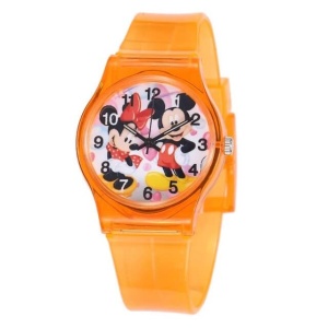 Orologio per bambini con motivo Mickey e Minnie arancione su sfondo bianco
