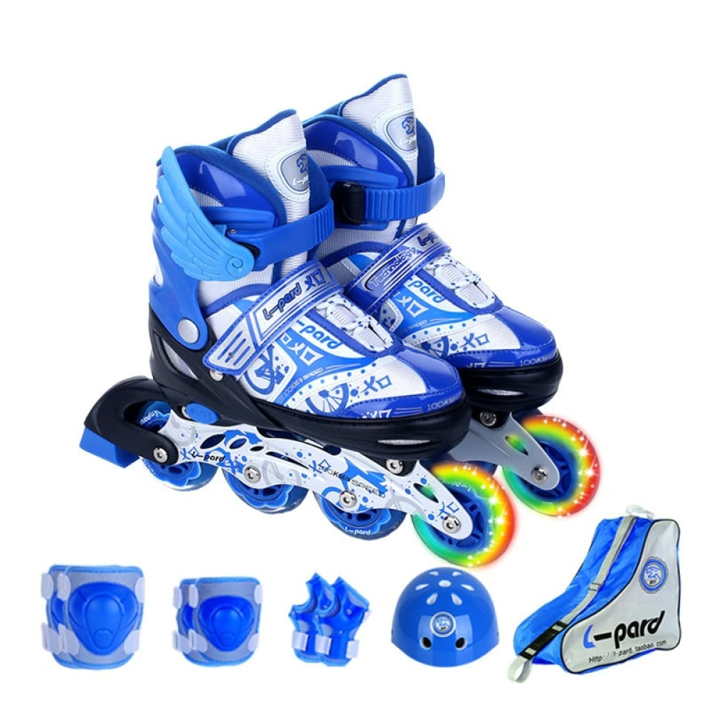 Scarpe da pattinaggio a rotelle con ali per bambini in blu con ruota arcobaleno
