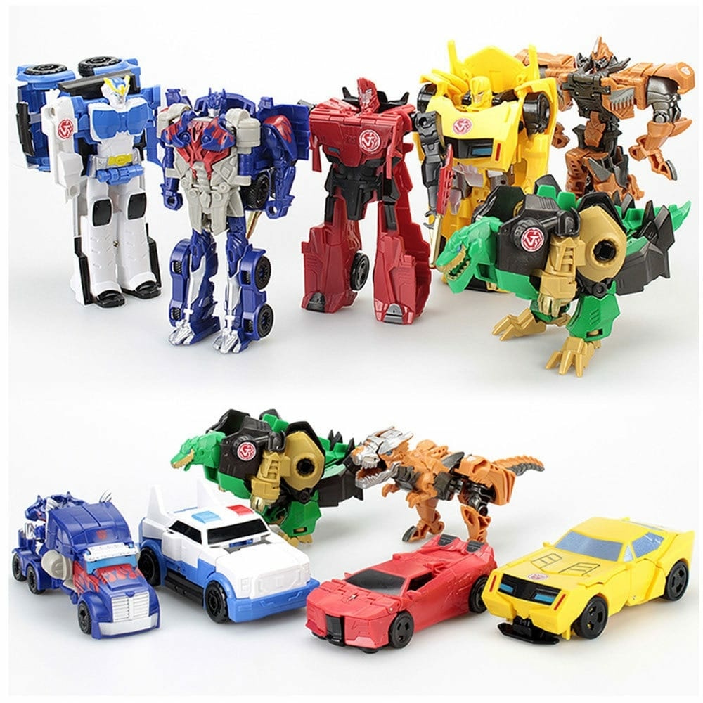 Robot giocattolo transformers colorato con sfondo bianco