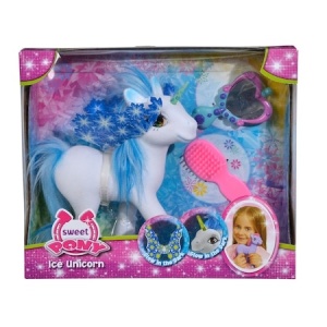 Unicorno bianco e blu in stile sweet pony