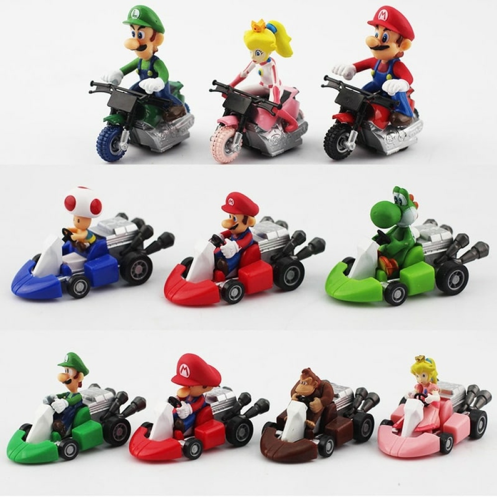Confezione di figure e auto colorate di Super Mario