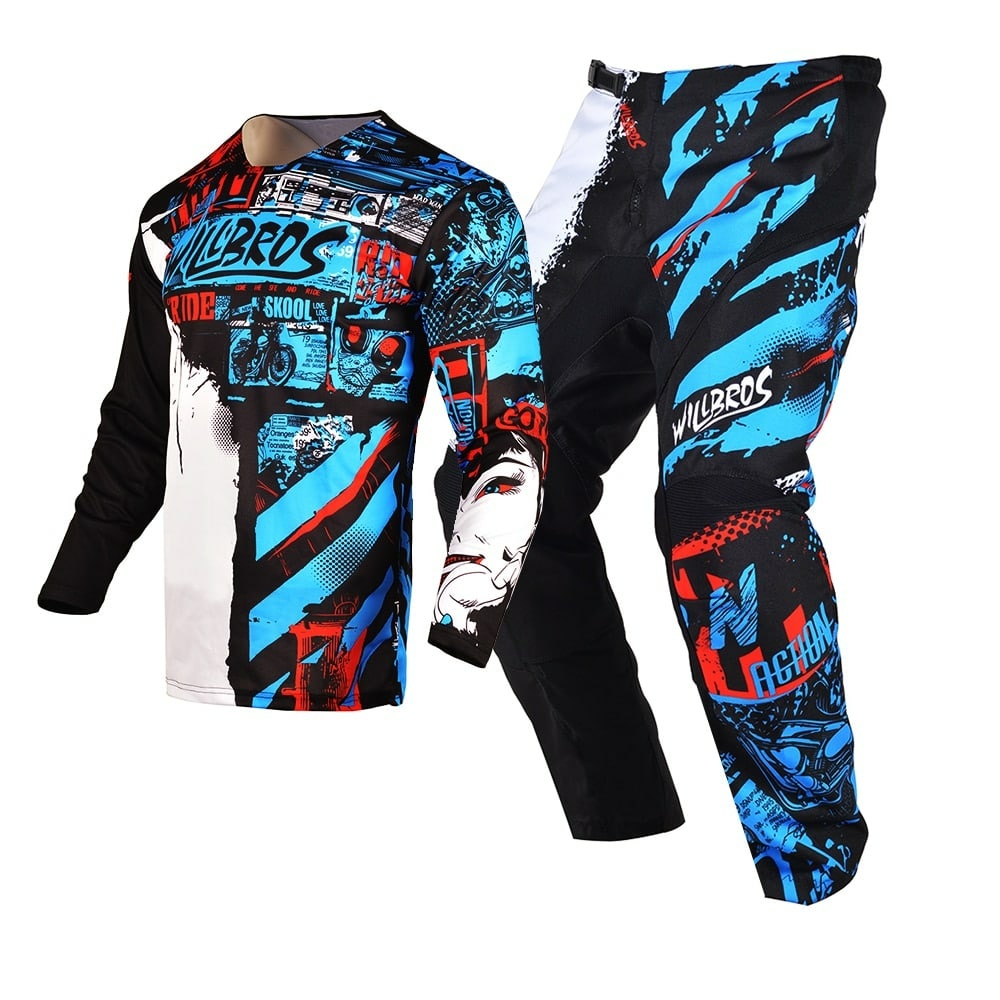 Set maglia e pantaloni da motocross nero e viola per bambini