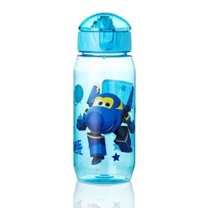 Bottiglia per bambini con design Super wings in blu e trasparente con design