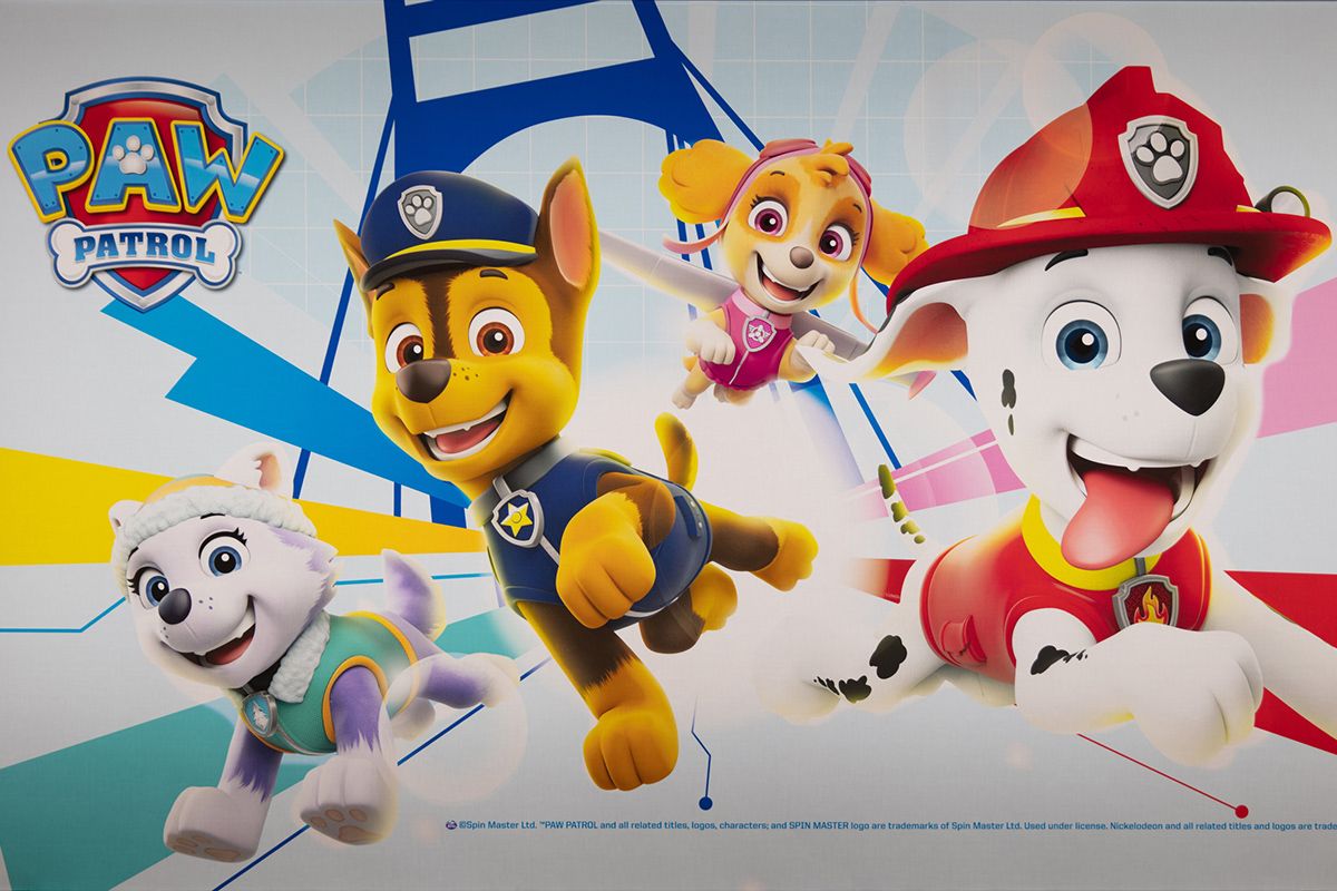 Un poster della pattuglia con i cani eroi del cartone animato.