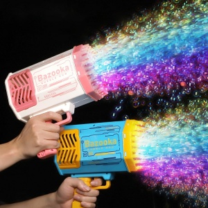 Due bubble bazooka blu e rosa spingono bolle colorate