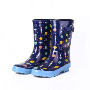 Stivali da pioggia in gomma impermeabile per bambini in blu con motivi