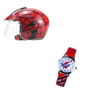 Pacchetto casco + orologio Spiderman in rosso e nero