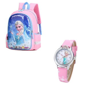 Zaino + orologio Elsa in rosa e blu con il motivo della Regina delle Nevi