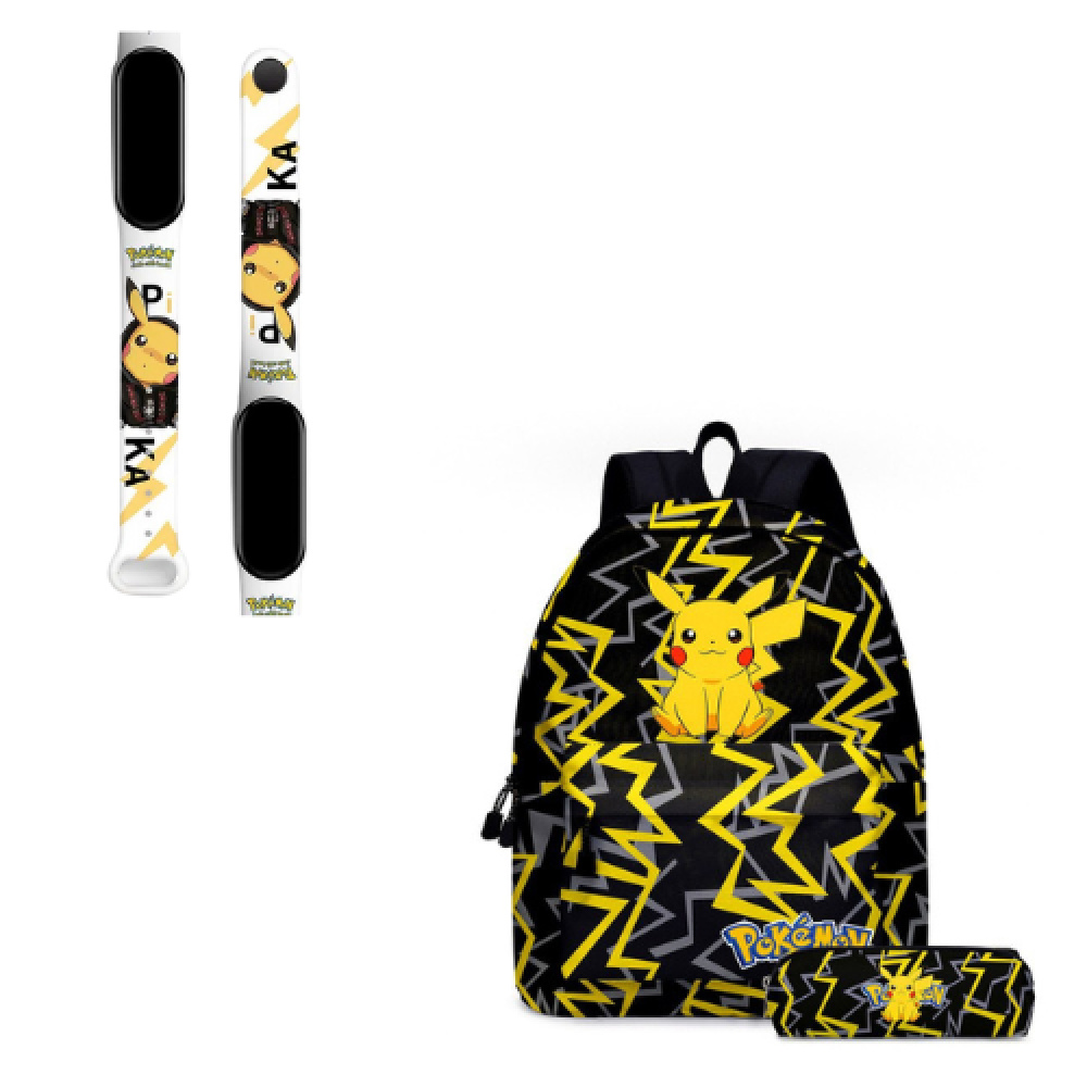 Zaino + orologio Pokémon per bambini in nero con motivo pikachu in giallo