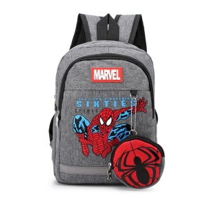 Zaino per bambini Spiderman con borsa grigia e motivo rosso e blu