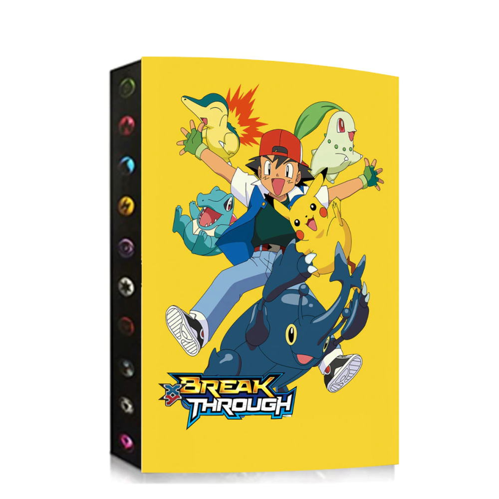 Porta album della collezione Pokémon per bambini con personaggi anime su sfondo giallo