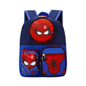Zaino scuola Spiderman 3D per bambini, blu e rosso, con scomparti portaoggetti