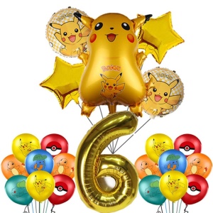Decorazioni di compleanno Pokémon per bambini in oro con numero e palloncini con motivi Pokemon