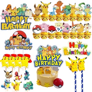 Decorazioni per torte di buon compleanno colorate Pokémon Pikachu