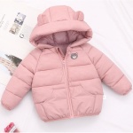 Morbida e calda giacca con cappuccio per bambini con motivo di orso sulla giacca rosa con orecchie nel cappuccio