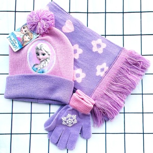Set cappello e sciarpa morbidi da Regina delle Nevi per bambini in viola con fiori