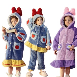 Morbido e caldo set pigiama Disney per bambini in blu e viola con cappuccio con laccetto