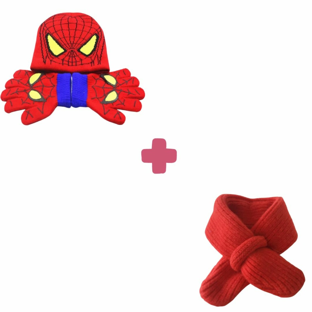 pacchetto invernale per bambini dell'Uomo Ragno: berretto, guanto e sciarpa rossa