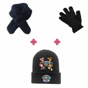 Pacchetto invernale speciale per bambini: Paio di guanti + sciarpa + cappello Pat'Patrouille in nero con motivo