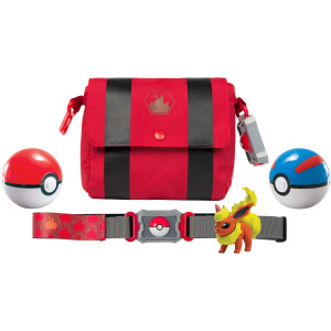 Cintura con astuccio Pokémon con set di PokéBall e figurine con sfondo bianco