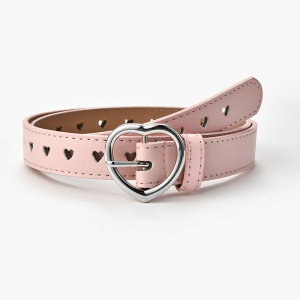 Cintura in ecopelle con occhiello a forma di cuore per bambini rosa con sfondo bianco