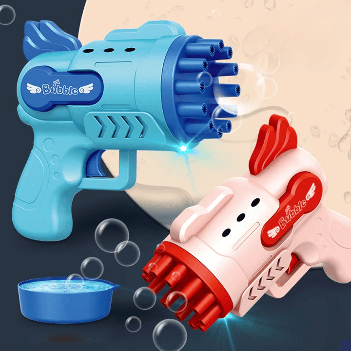 Pistola a Bolle per Bambini, GuKKK 10 Fori Macchina Automatica per Bolle di Sapone, Soffiatore di Bolle Silenzioso con Luci, con Soluzione a Bolle da 100 ml, per Matrimonio/Regalo di Compleanno