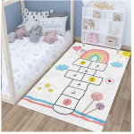 Grande tappeto hopscotch arcobaleno per bambini con sfondo per la camera da letto di una bambina