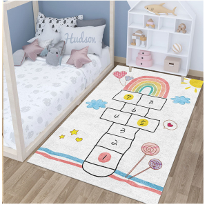 Grande tappeto hopscotch arcobaleno per bambini con sfondo per la camera da letto di una bambina