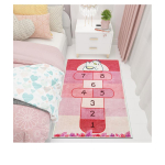 Tappeto hopscotch rosso a forma di gallina per bambini con sfondo per la cameretta del bambino