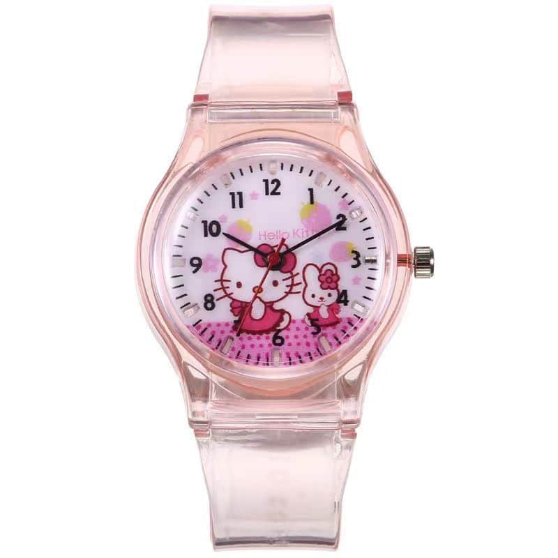 IMG_1501_Montre_enfant_motif_Hello_Kitty_rose.jpg Montre avec motif Hello Kitty rose sur fond blanc